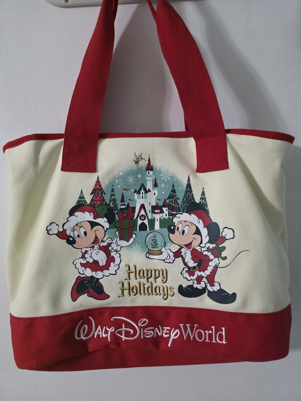 Disney Parks Happy Holidays Red & Cream Tote Bag